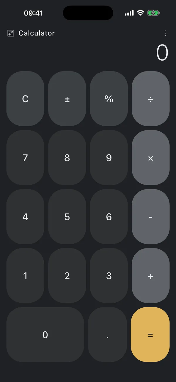 iPhone calculator decoy covering Guardian Pin. It looks like a plain calculator with number keys and an equals key.